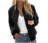 Bomber Jacket for Women UK Lightweight Casual Loose-fit Flight Jackets Stylish Stand Collar Full-Zipper Long Sleeve Ribbed Trim Biker Baseball Jackets with Pocket Outerwear My Orders Black