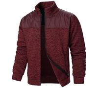 Bomber Jacket Men Patchwork Knitted & Quilted Jacket Full Zip Stand Collar Coats Lightweight Thin Windbreaker Coat Long Sleeve Tops Sportwear Solid Color Outerwear with Pockets S-3XL