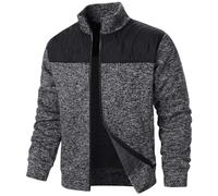Bomber Jacket Men Patchwork Knitted & Quilted Jacket Full Zip Stand Collar Coats Lightweight Thin Windbreaker Coat Long Sleeve Tops Sportwear Solid Color Outerwear with Pockets S-3XL