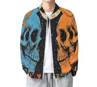 Bomber Jacket Men Punk Lightweight Flight Jackets, Long Sleeve Zip Up Casual Vine Skeleton Orange Blue Baseball Jacket, Outdoor Windbreaker Outwear With Pockets
