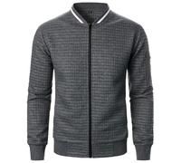 Bomber Jacket Men UK Solid Color Sweatshirts Baseball Jackets Full Zip Stand Collar Coats Lightweight Thin Waffle Coat Long Sleeve Tops Sportwear Plain Outerwear with Pockets S-3XL Dark Gray