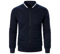 Bomber Jacket Men UK Solid Color Sweatshirts Baseball Jackets Full Zip Stand Collar Coats Lightweight Thin Waffle Coat Long Sleeve Tops Sportwear Plain Outerwear with Pockets S-3XL Navy