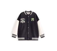 Minecraft Creeper Bomber Jacket in Black & White | Boys Varsity Jacket Adventure Club Graphics | Long Sleeve Casual Wear Outerwear Merch - 11-12 Years