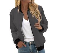 Bomber Jacket Women Full Zipper Fall Winter Coats Long Sleeve Lightweight Flight Jackets for Women Uk Plus Size Casual Trendy Varsity Street Baseball Coat Laides Windbreaker Outwear with Pockets
