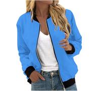 Bomber Jacket Women Full Zipper Fall Winter Coats Long Sleeve Lightweight Flight Jackets for Women Uk Plus Size Casual Trendy Varsity Street Baseball Coat Laides Windbreaker Outwear with Pockets