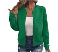 Bomber Jacket Women Uk Lightweight Long Sleeve Zip Up Jackets Casual Stand Collar Full Zipper Coats Solid Color Oversized Textured Autumn Jackets Cropped Slim Fit Comfort Baseball Outerwear Top