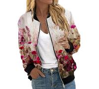 Bomber Jacket, Women's Baseball Jacket, Full Zip Long Sleeve Letter Graphic Colorblock Y2k Motorbike College Jacket Sports Varsity Coats Windbreaker Jacket Women Coats Top