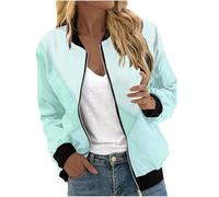 Bomber Jacket Women's Basic Casual Blouson Jacket Spring Coat Colourful College Jacket Transition Jacket Zip Summer Jacket Lightweight Sweat Jacket Outdoor Long Sleeve Outerwear Pockets, #03 Light