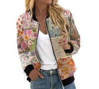 Bomber Jacket Women's Casual Long Sleeve College Jacket Lightweight Elegant Aviator Jacket Colourful Comfortable Pilot Jacket Zip Up Transition Jacket with Pockets Floral Pattern Sports Jacket Loose