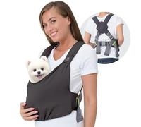 BOMBOLY Dog Carrier for Small Dogs, Front Facing Dog Sling Carrier for Small Dog & Puppy, Hands Free Pet Carrier Sling, Soft Cotton, Anxiety Relief Swaddle Wrap, Size Adjustable, Dark Grey