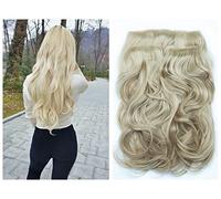 BOMBSHELL HAIR EXTENSIONS 180g 24" 5 Clips Flicky One Piece Half Head Clip On Hair Extensions Wig(M14 HIGHLIGHTS MIX BLONDE)