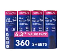 BomDa Extra Sticky Large Surface Lint Roller, 6.3'' Giant Lint Roller for Pet Hair, 360 Sheets/ 4 Refills, Long Handle Lint Remover for Clothes, Furniture, Dog & Cat Hair Remover (360 Sheets)