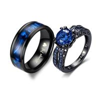 BomdoG Custom Engraved Promise Rings Set for Couples | Tungsten Wedding Ring for Men,AAA CZ Matching Ring for Women,5 Gem Color,Engagement Wedding Valentines Day Gift,Size 6-13