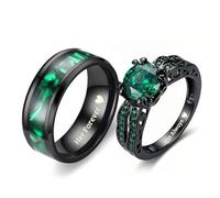 BomdoG Custom Engraved Promise Rings Set for Couples | Tungsten Wedding Ring for Men,AAA CZ Matching Ring for Women,5 Gem Color,Engagement Wedding Valentines Day Gift,Size 6-13