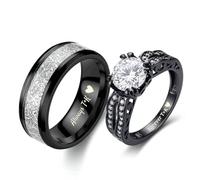 BomdoG Custom Engraved Promise Rings Set for Couples | Tungsten Wedding Ring for Men,AAA CZ Matching Ring for Women,5 Gem Color,Engagement Wedding Valentines Day Gift,Size 6-13