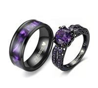 BomdoG Custom Engraved Promise Rings Set for Couples | Tungsten Wedding Ring for Men,AAA CZ Matching Ring for Women,5 Gem Color,Engagement Wedding Valentines Day Gift,Size 6-13
