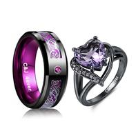 BomdoG Personalized Celtic Dragon Tungsten Promise Rings Set | Tungsten & Copper rings with heart CZ for him/her. Custom engraving for anniversaries, Comes with a ring box, built to last.