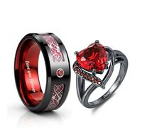 BomdoG Personalized Celtic Dragon Tungsten Promise Rings Set | Tungsten & Copper rings with heart CZ for him/her. Custom engraving for anniversaries, Comes with a ring box, built to last.