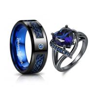 BomdoG Personalized Celtic Dragon Tungsten Promise Rings Set | Tungsten & Copper rings with heart CZ for him/her. Custom engraving for anniversaries, Comes with a ring box, built to last.