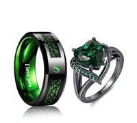 BomdoG Personalized Celtic Dragon Tungsten Promise Rings Set | Tungsten & Copper rings with heart CZ for him/her. Custom engraving for anniversaries, Comes with a ring box, built to last.