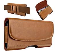 BOMEA Leather Holster for iPhone 16 16e Pro 15 14 13 12 11 10 XR Xs X, Samsung Galaxy S25 S24 S23 5G - Cell Phone Belt Holder Case with Clip - ID Card Magnetic Pouch - Brown