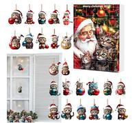 Bomefoi Cat Ornaments for Christmas Tree - 2D Acrylic Cat Pendant for Rearview Mirror Decor | Kitten Charm, 24-Day Countdown Calendar Pendant for Christmas Tree Window Wall Door Car Rearview Mirror