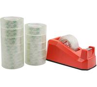 BOMEI PACK 12 Rolls Transparent Small Stationery Tape Refills with 1 Red Desk Tape Dispensers,40mic x 18mm x 33m,Presents Wrapping,Home School Office DIY Craft Sealing Mini Clear Tape