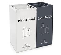 BOMEI PACK 2 Packs Recycling Bags White,Gray with handle Separate Sorting Organizer Woven waste Bins bag 28 Gallon Waterproof for Kitchen Home Office Heavy Duty Reusable Storage,Easy clean
