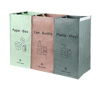 BOMEI PACK 3 Packs Recycling Bags Pink Green Gray with handle Separate Sorting Organizer Woven waste Bins bag 42 Gallon Waterproof for Kitchen Home Office Heavy Duty Reusable Storage Easy clean