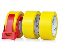 BOMEI PACK 3 Rolls of Parcel Tape Packing Tape Cardboard Tape 66 m x 48 mm Yellow Packaging Material for Parcels and Cardboard Packing Tape with Plastic Dispenser in Professional Quality