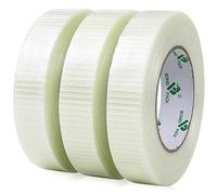 BOMEI PACK 3 Rolls Reinforced Filament Tape,Transparent Bi-Directional Crossweave Fiberglass Heavy Duty Moving Strapping Tape,Duct Wrapping bundling tape 25mm x 50m
