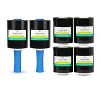 BOMEI PACK 6 Pack Industrial Mini Black Stretch Wrap with 2 Handle 5" 1000ft 80 Gauge for Pallet Wrap, Durable Self-Adhering Plastic Wrap for Packing, Moving, Heavy Duty
