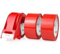 BOMEI PACK Coloured Packing Tape 3Rolls 48mm x 66m with dispenser Durable Heavy Duty Packaging tape for Shipping Moving Boxes&Office Strong Adheisve Parcel Tape for Cartons Mailing&Storage (Red)