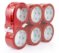 BOMEI PACK Red Packing Tape 6Rolls 48mm x 66m with dispenser Durable Heavy Duty Packaging tape for Shipping Moving Boxes&Office Use -Strong Adheisve Parcel Tape for Cartons Mailing&Storage