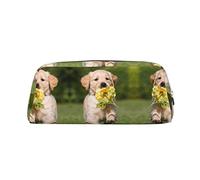 BOMENG Golden Retriever Dog Leather Pencil Case Multifunction Portable Pencil Pouch Large Capacity Cosmetic Bag Pouch Purse, Silver, One Size, Pencil Case