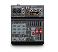 BOMGE 04A Audio Mixer,Professional Sound Board Mixing Console with USB/Bluetooth/Computer/4 Channel Stereo Input DJ Mixer,48V Phantom Digital 99 DSP Effect for PC Recording Karaoke Studio Streaming