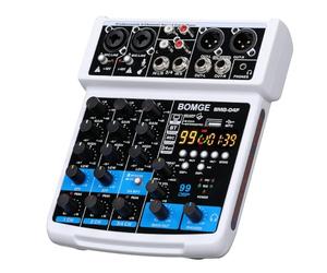BOMGE-04F 4 channel dj audio sound mixer with MP3/USB Bluetooth, stereo record/48V /24 DSP Echo effects for Live broadcast, karaoke, performance, church singing and music production (white-4f)