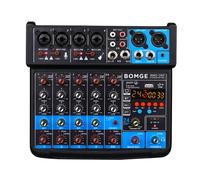 BOMGE 6 Channel mini DJ Audio Sound Mixer Interface with MP3 USB, Bluetooth Stereo Recording 48V Phantom Power 99 DSP for karaoke performance streaming