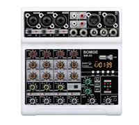BOMGE Audio Mixer, Sound Board Mixing Console with 5 Channel Digital USB Bluetooth Echo Delay Effect, 48V Phantom Power Stereo DJ Mixers for Recording, Live Streaming, Podcasting (BM-05-W)