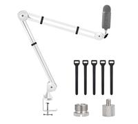 BOMGE BA-02 Microphone Boom Arm Mic Stand Adjustable Clip Studio Suspension Scissor Arm Mount for Blue Snowball, ICE, Blue Yeti,Radio Broadcasting and Game (white),2.75in/7cm
