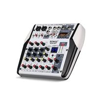 BOMGE Professional 6/8 Channel Bluetooth DJ Audio Mixer Controller with USB Audio Interface, 2 Combo Jack Mic/Line/Guitar Input, 3.5mm, RCA AUX, 48V, 24-Bit 99 DSP Processor (6 Channel)