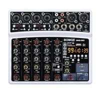 BOMGE Professional 6 Channel 99DSP DJ Audio Sound Mixer Interface Mixing Console Desktop Karaoke with MP3 Input, USB, Bluetooth Input, Stereo Recording, 48V Phantom Power (WHITE)