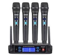 BOMGE Wireless Microphone System, Pro 4-Channel Cordless Mic Set with Four Handheld Mics, Fixed Frequency, Long Range 200ft, Ideal for Church,Karaoke, Events
