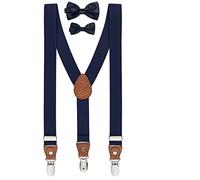 BomGuard Boys Braces Bow Tie Set for Height 140 cm - 175 cm Teenagers Children Approx. 12-17 Years, Midnight Blue + Bow Tie Midnight Blue, Körpergröße: 140 cm - 175 cm