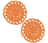 BOMHCS 2 PCS Leaves Flower Lace Doilies 8 in to 9 in Crochet Round Coasters Dining Room Elegant Tableware Place Mats (Orange)