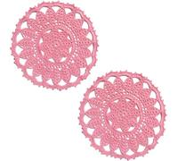 BOMHCS 2 PCS Leaves Flower Lace Doilies 8 in to 9 in Crochet Round Coasters Dining Room Elegant Tableware Place Mats (Pink)