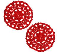 BOMHCS 2 PCS Leaves Flower Lace Doilies 9 x 9 Inch Crochet Round Coasters Dining Room Elegant Tableware Place Mats (Red)
