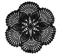 BOMHCS Handmade Crochet Lace Doily 15 inches to 17 inches Round 6 Petals Flower Placemats Coasters Vintage Doilies Vase Cup Mats (1, Black)