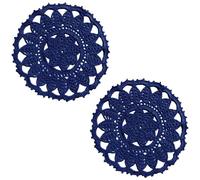 BOMHCS Leaves Flower Lace Doilies 8 in to 9 in Crochet Round Coasters Dining Room Elegant Tableware Place Mats (Navy Blue, Pack of 2 PCS,8 in to 9 in)
