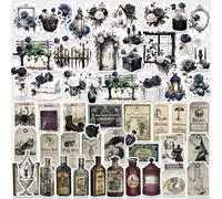 Bomichi 94 Pcs Dark Aesthetic Stickers for Journaling, Apothecary Potion Label Sticker Black Rose Vintage Antiquarian Stickers for Scrapbook Ephemera Junk Journal DIY Crafts